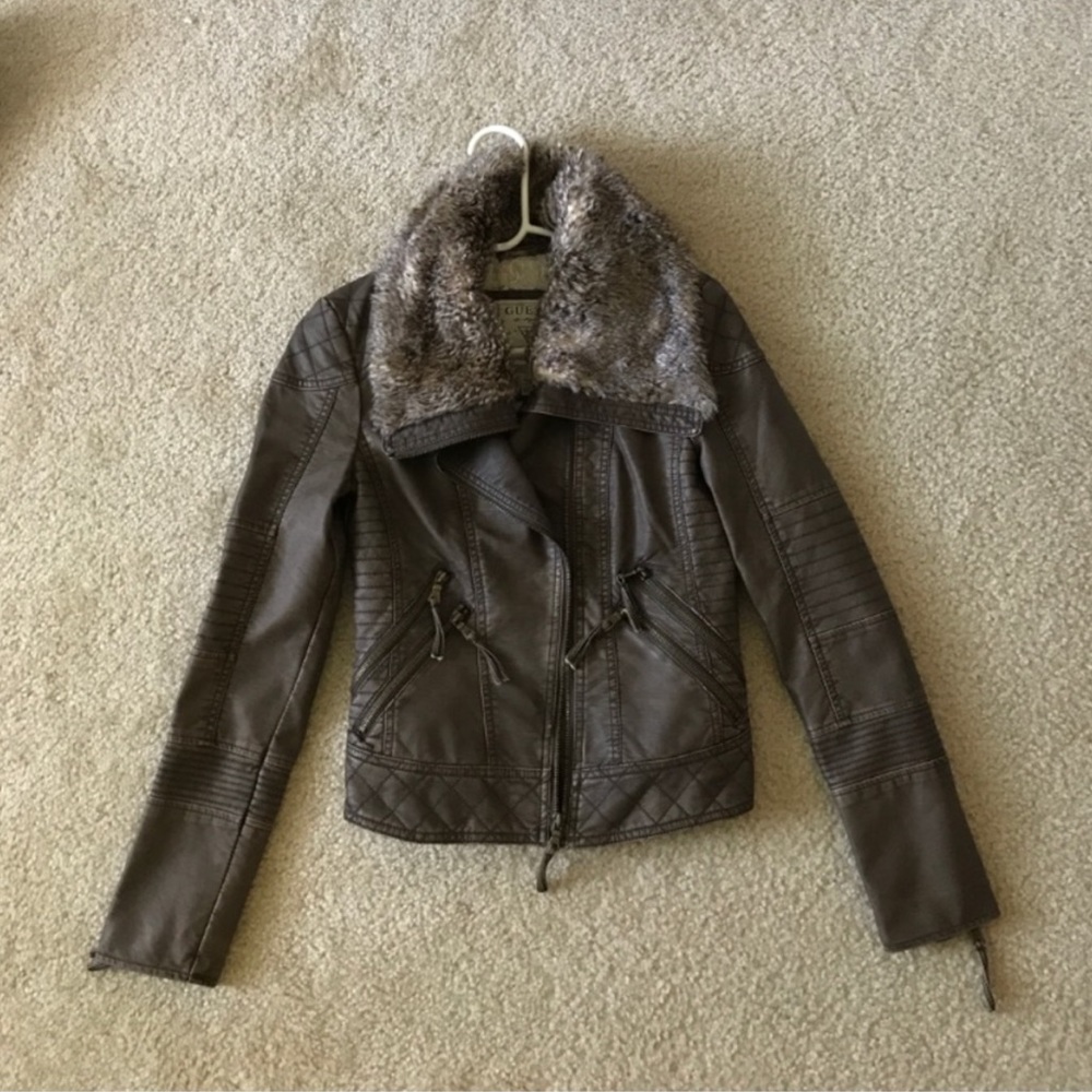 NWOT Guess Leather Jacket with Fur